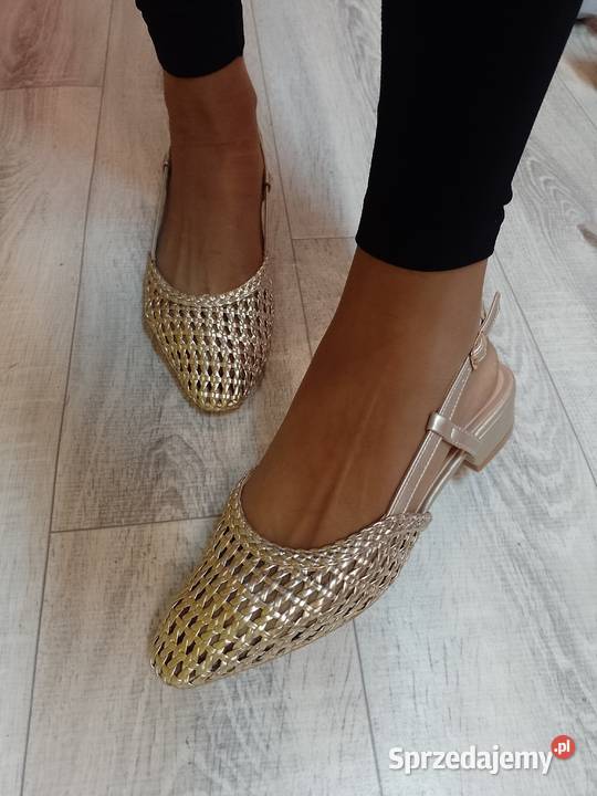 38 Złote plecione czółenka wieczorowe z odkrytą Kraków sprzedam