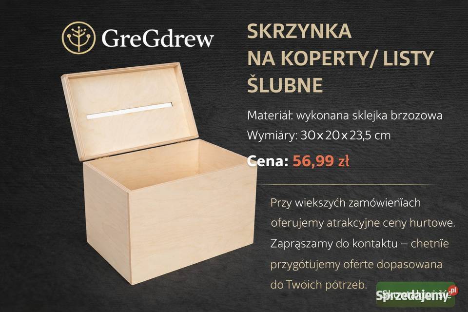 Skrzynka na koperty ślubne drewniana 30x20x235 Białka