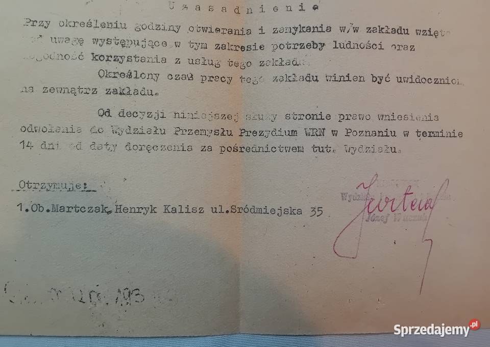 Decyzja Prezydium Miejskiej Rady Narodowej w Koźminek