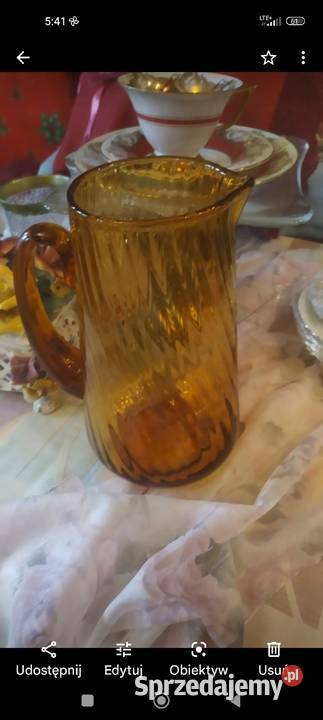 Dzbanek bursztynowy szkło kryształowe kanelowane dolnośląskie Wrocław