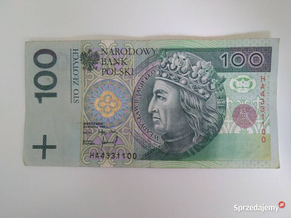 Unikatowy banknot 100 o numerze HA4331100 Mińsk Mazowiecki