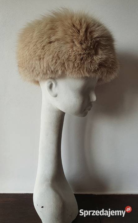 Czapka toczek beżowa z lisa Lis niebieski Katowice