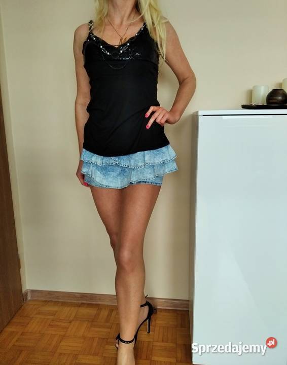 BAJECZNA bluzka tunika czarna łańcuch cekiny S M Łapy