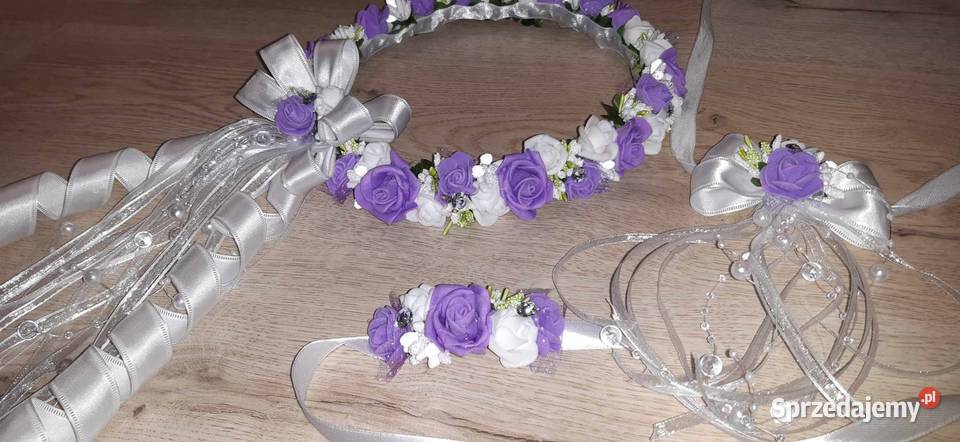 Wianek komunijny bialo fioletowy zestaw Pozostałe Borów
