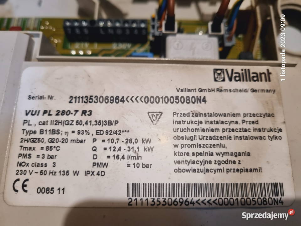 Części z demontażu Vaillant VUI 2807 R3