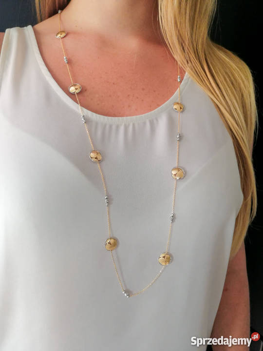Złoty długi i wyjątkowy łańcuszek z pięknymi złote