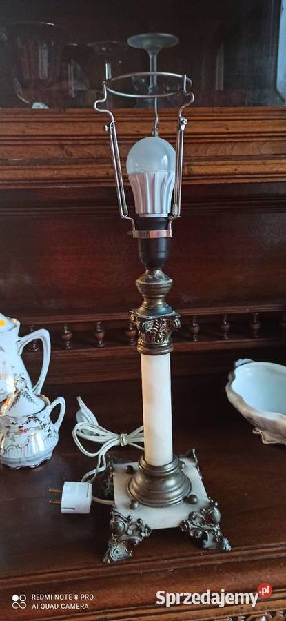 Retro Lampa z mosiądzu i onyksu Elektryczna Gdańsk