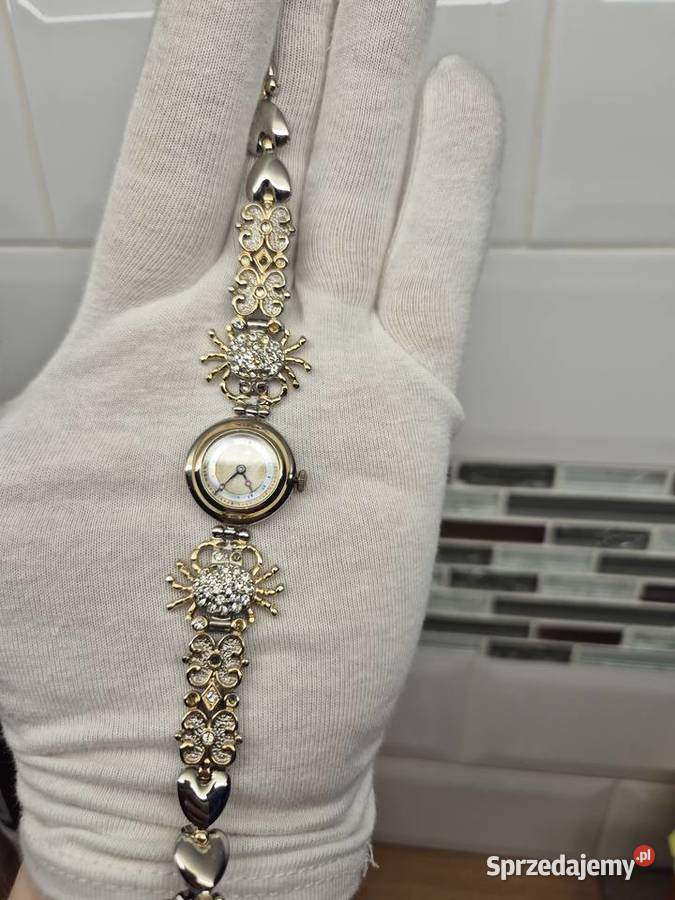 Vintage piękny biżuteryjny zegarek szwajcarski Chorzów