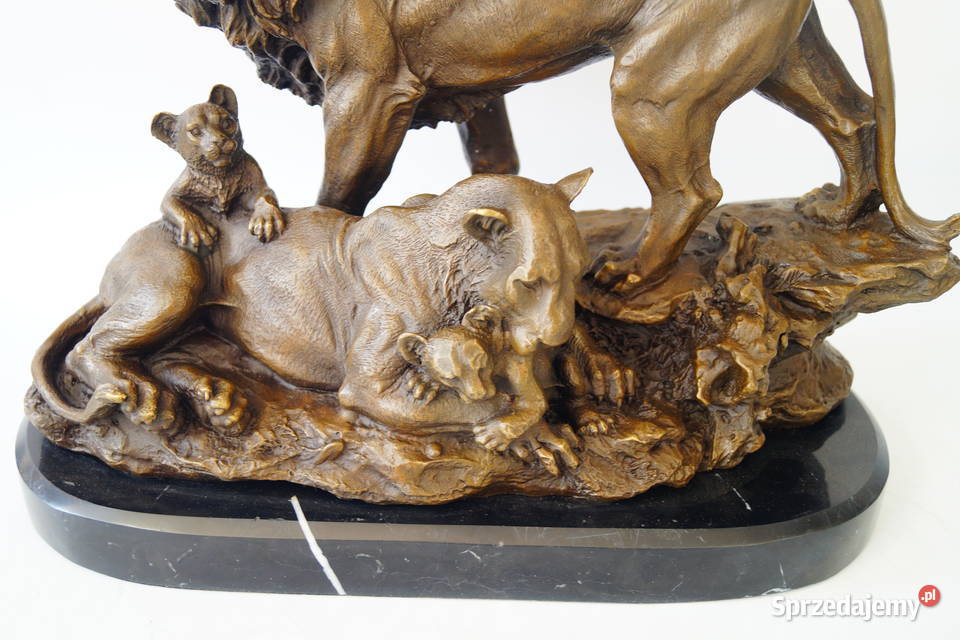 Figura z brązu LEW rodzina lwów piękna masywna Gizałki