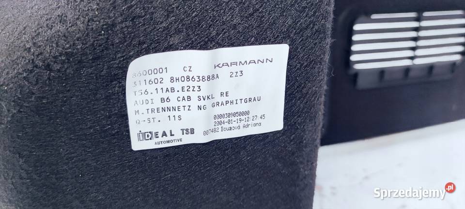 TAPICERKA BOCZEK BAGAŻNIKA AUDI A4 B6 8H0863888A śląskie Przystajń