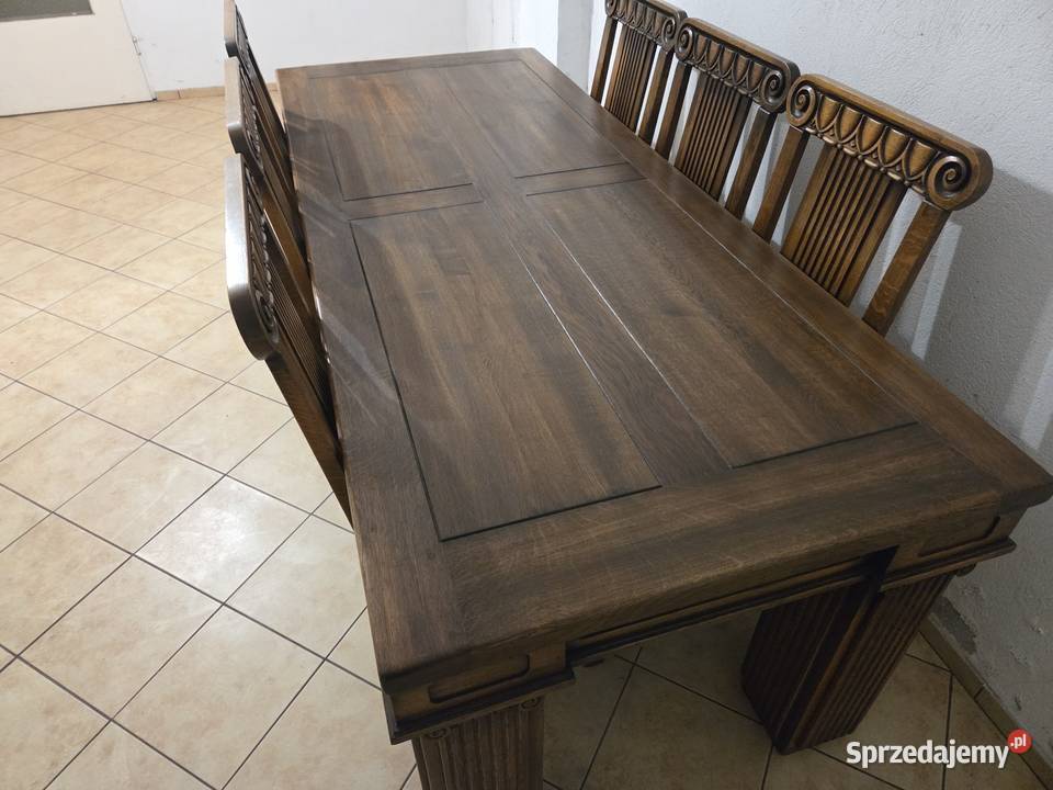 Ciężki komplet 100 dębowy stół z 6 krzesłami Kleczew sprzedam