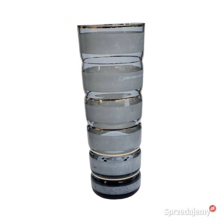 Szklany wazon z dymionego szkła z dekoracją w Warszawa