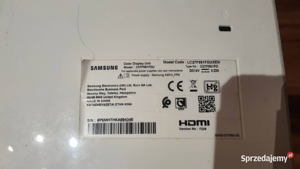 Monitor Samsung LC27F591FDUXEN zakrzywiony 27 Lublin sprzedam