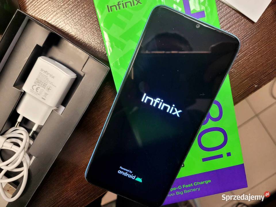 Smartfon Infinix Hot 30i, etui, opakowanie, ładowarka