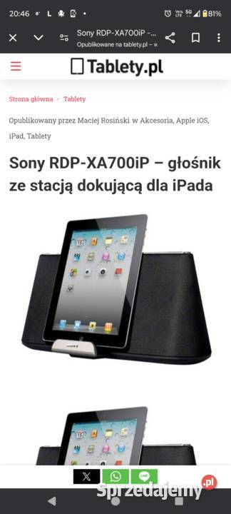 Głośnik Sony stacja dokująca Ipadiphone