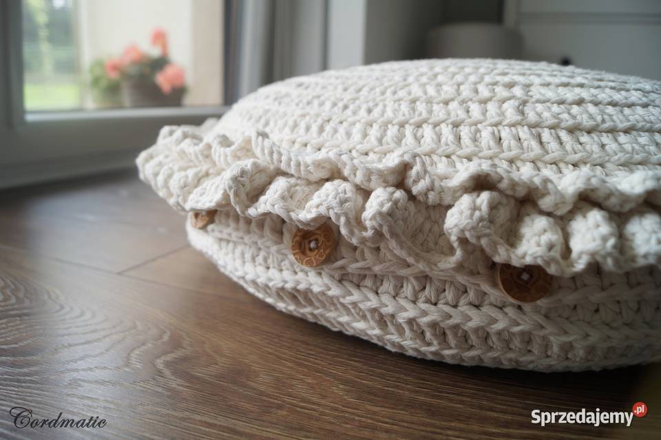 Duża szydełkowa poduszka pufa Bawełna Handmade Brodnica
