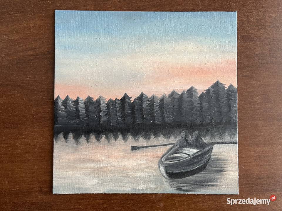 Obraz olejny 25x25 Na jeziorze Malarstwo Olsztyn