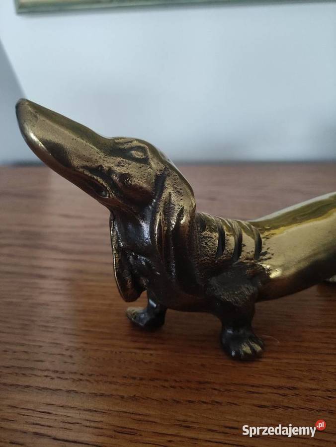 Figurka Pies Jamnik Mosiądz Lity Vintage 23 Janów Lubelski