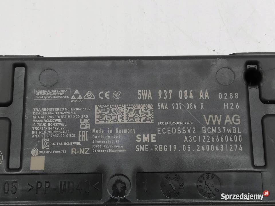 MODUŁ KOMFORTU 5WA937084AA BCM37 Skoda Superb IV Układ elektryczny, zapłon