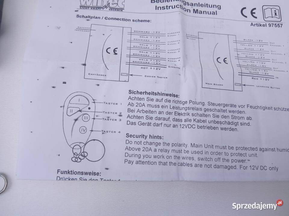 MODUŁ PILOT WILTEC 4 KANAŁ 433 MHz INFINITI wyposażenie elektryczne wielkopolskie Nowy Tomyśl