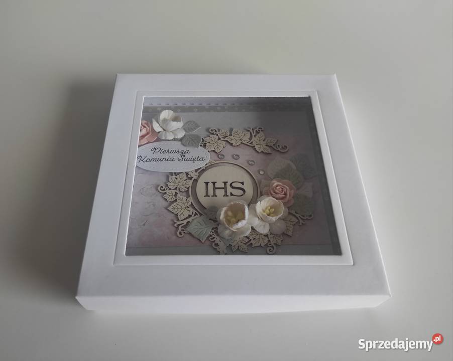 Kartka w pudełku ręcznie robiona na Komunię