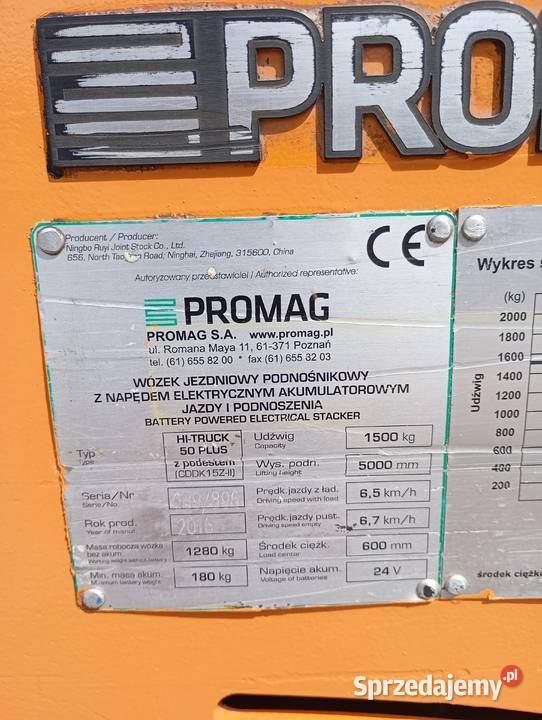 Wózek paletowy masztowy elektryczny Promag 5m Radzyń Podlaski