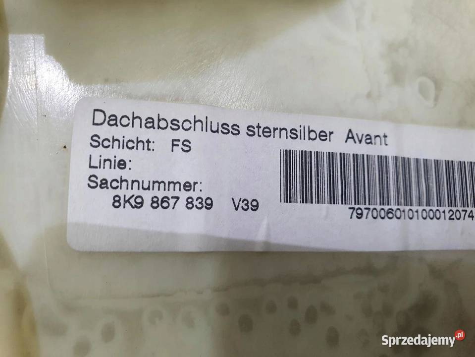 OSŁONA PODSUFITKI AUDI A4 B8 8K9867839 Osłony i zaślepki