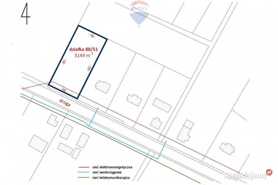 Działka rolnobudowlana 3149m2 Łaziska asfalt