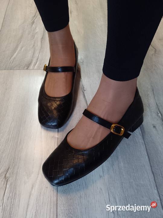 40 Czarne baleriny wieczorowe z zapięciem skóra ekologiczna