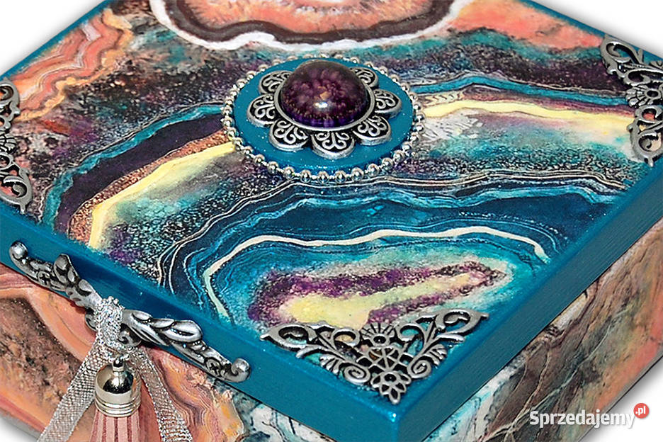 zdobiona SZKATUŁKA drewniana AGAT SILVER brązowy