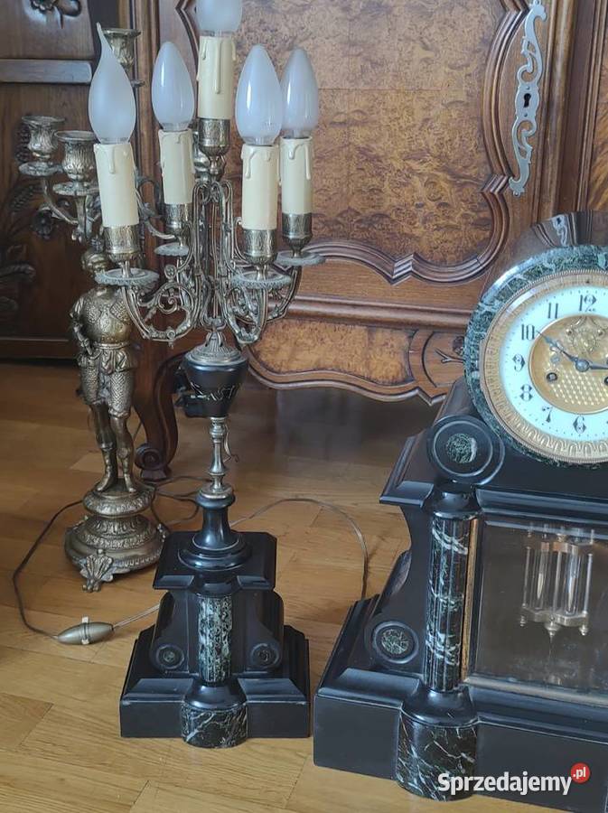 zegar marmuroewy z francji z kaladabrami świętokrzyskie Fałków