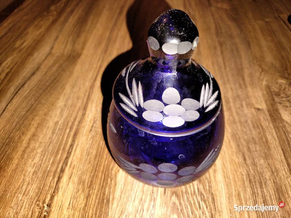 Cukiernica niebieska szkło kobaltowe szlifowane Turek