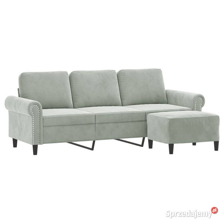 3osobowa sofa z podnóżkiem jasnoszara 180