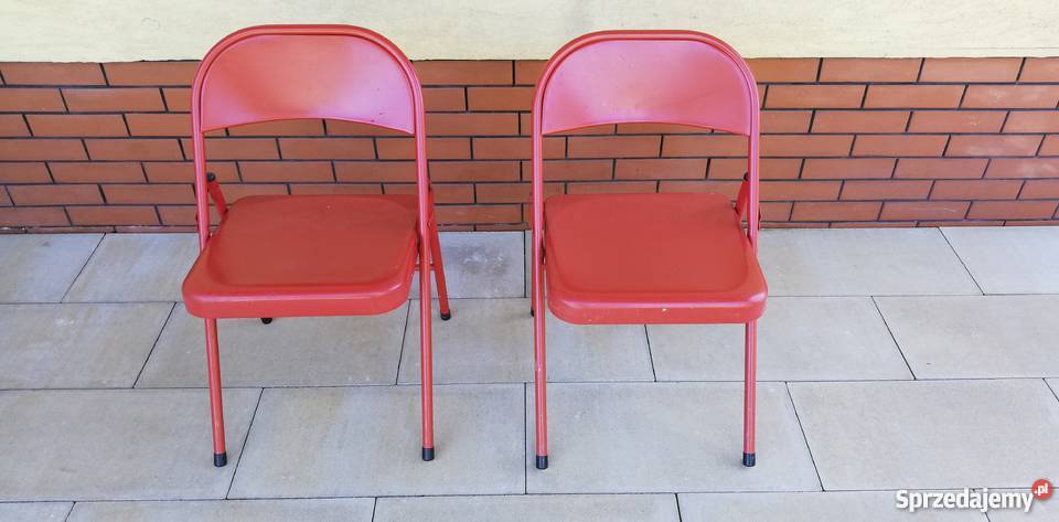 Krzesła metalowe czerwone składane ogrodowe Sulbiny sprzedam