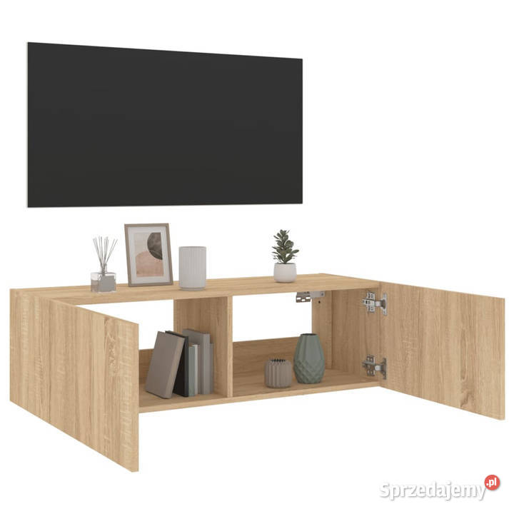 Ścienna szafka TV z LED dąb sonoma 100x35x31 mazowieckie Warszawa