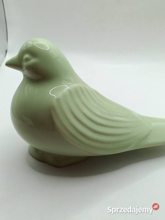 Figurka ceramika miętowy zielony ptak gołąb Zamość