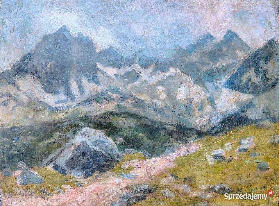 Stary przedwojenny obraz olejny Góry Kartuzy