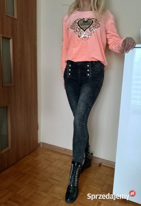 HITOWE spodnie damskie jeans marmur złote guziki Dżins