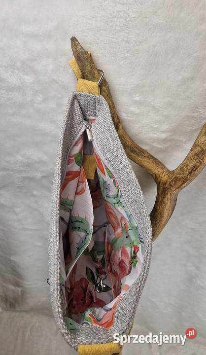 Jasnoszara torba handmade z regulowanym paskiem dolnośląskie Wrocław