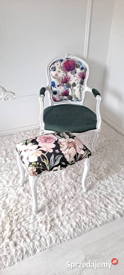 Stylowy fotel pufa kwiaty Ludwik Ludwikowski Szczecin