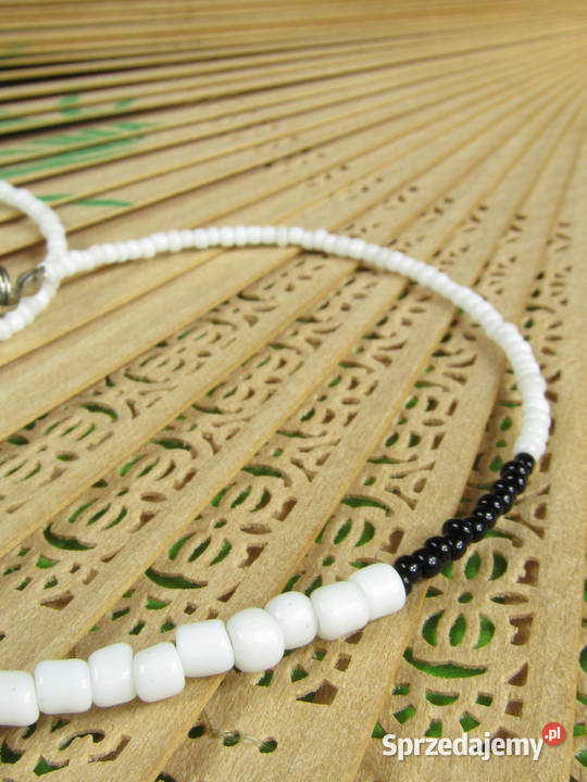 Naszyjnik czarnobiały łańcuszki koraliki eko