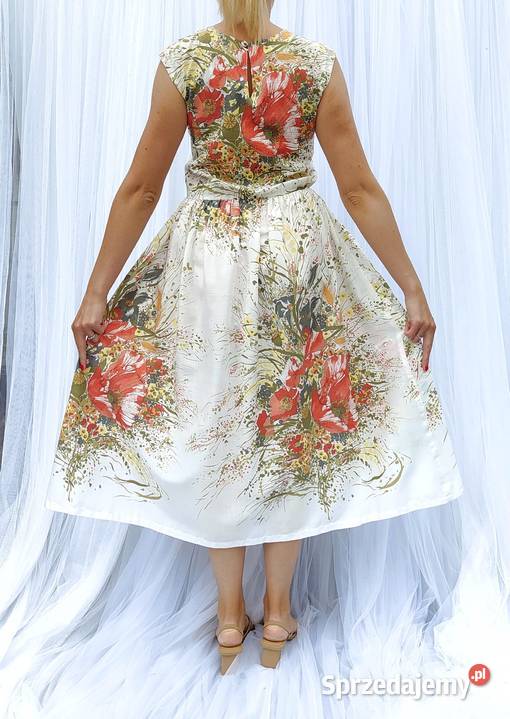 Sukienka retro z kwiatami prosta S 36 M 38 Szczecin
