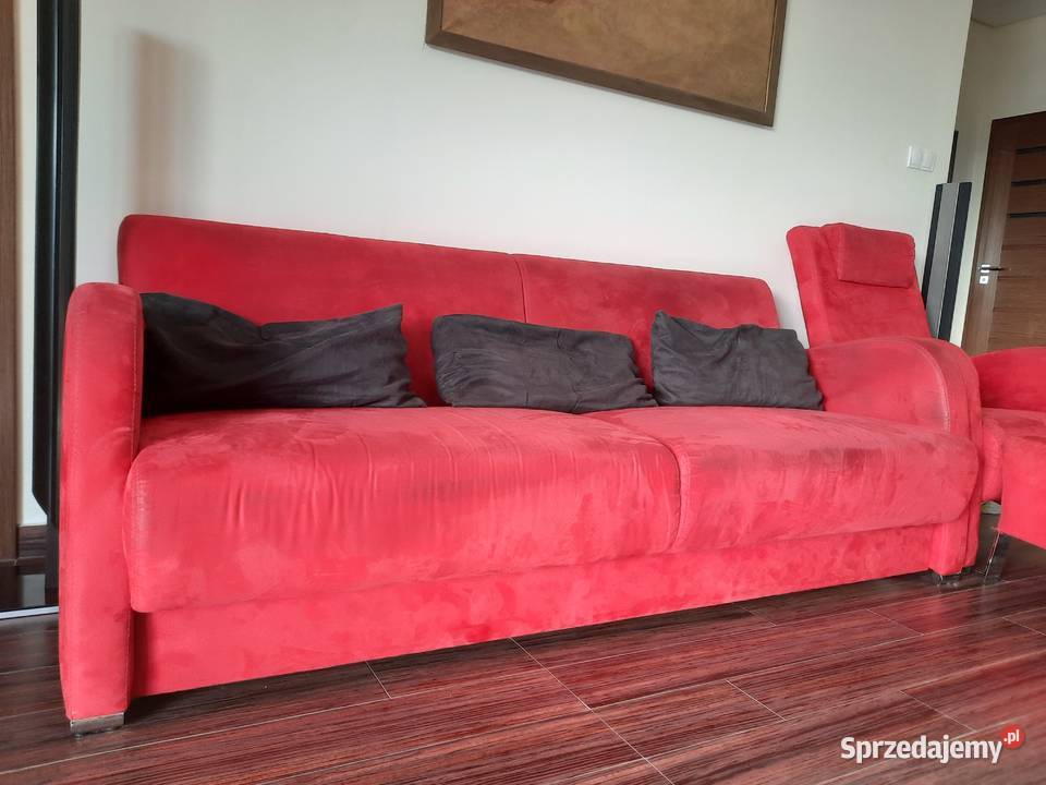 wypoczynek sofa dwa fotele dwa podnóżki Czerwona małopolskie