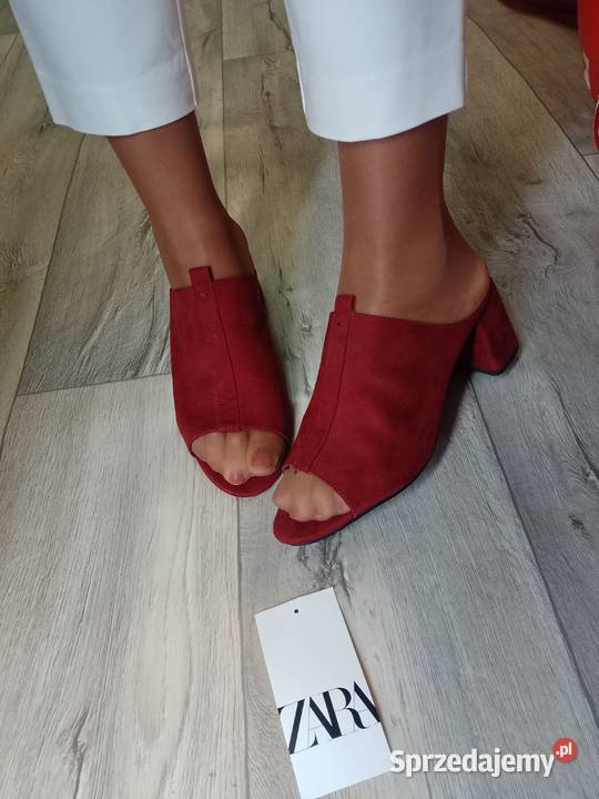 40 ZARA Czerwone bordowe klapki chodaki letnie z