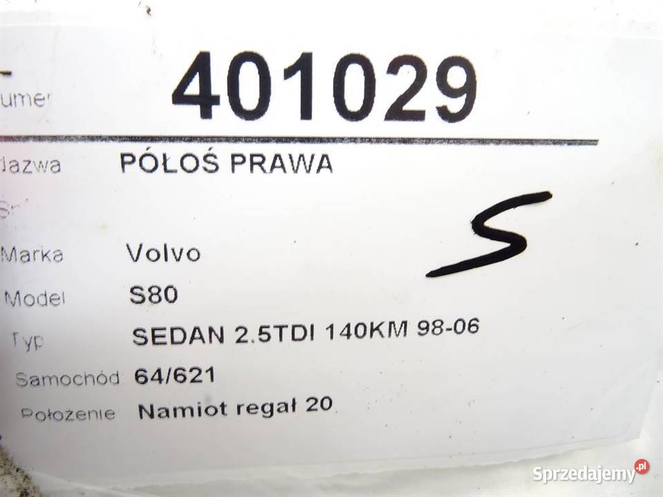 PÓŁOŚ PRAWA VOLVO S80 I 25 140 9808 PRZEGUB osobowe sprzedam