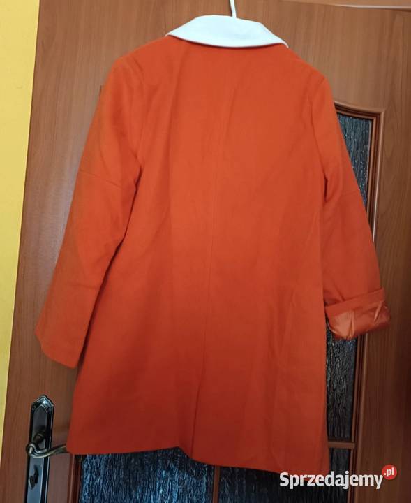 Płaszcz pomarańczowy na jeden guzik wiosenny pomarańczowy