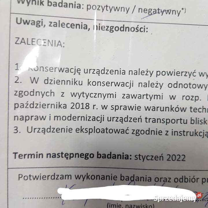 Dokumentacja Dozór Windy MBB HUBFIX ciężarowe Rzędowice