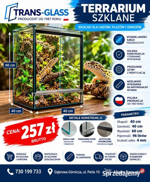 Terrarium szklane 40x40x60 4 mm producent Dąbrowa Górnicza