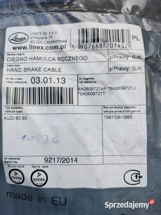 Linka do hamulca ręcznego do Audi 80 B4 wielkopolskie Konin