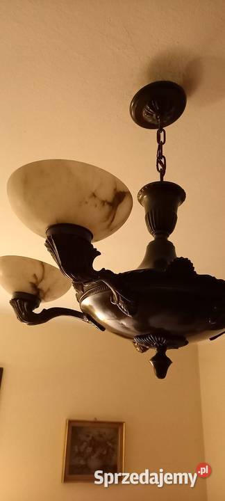 Pięcioramienny mosiężny żyrandol klosze Skierniewice